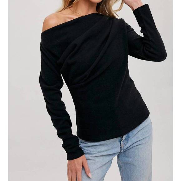 NEW BLUIVY off shoulder knit sweater in black - Picture 1 of 3